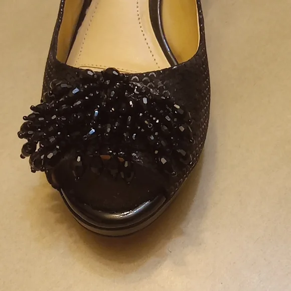 COPY - Alex Marie Belora Suede Peep-Toe Beaded Ornament Sling-Back Pumps 7 - Picture 6 of 8